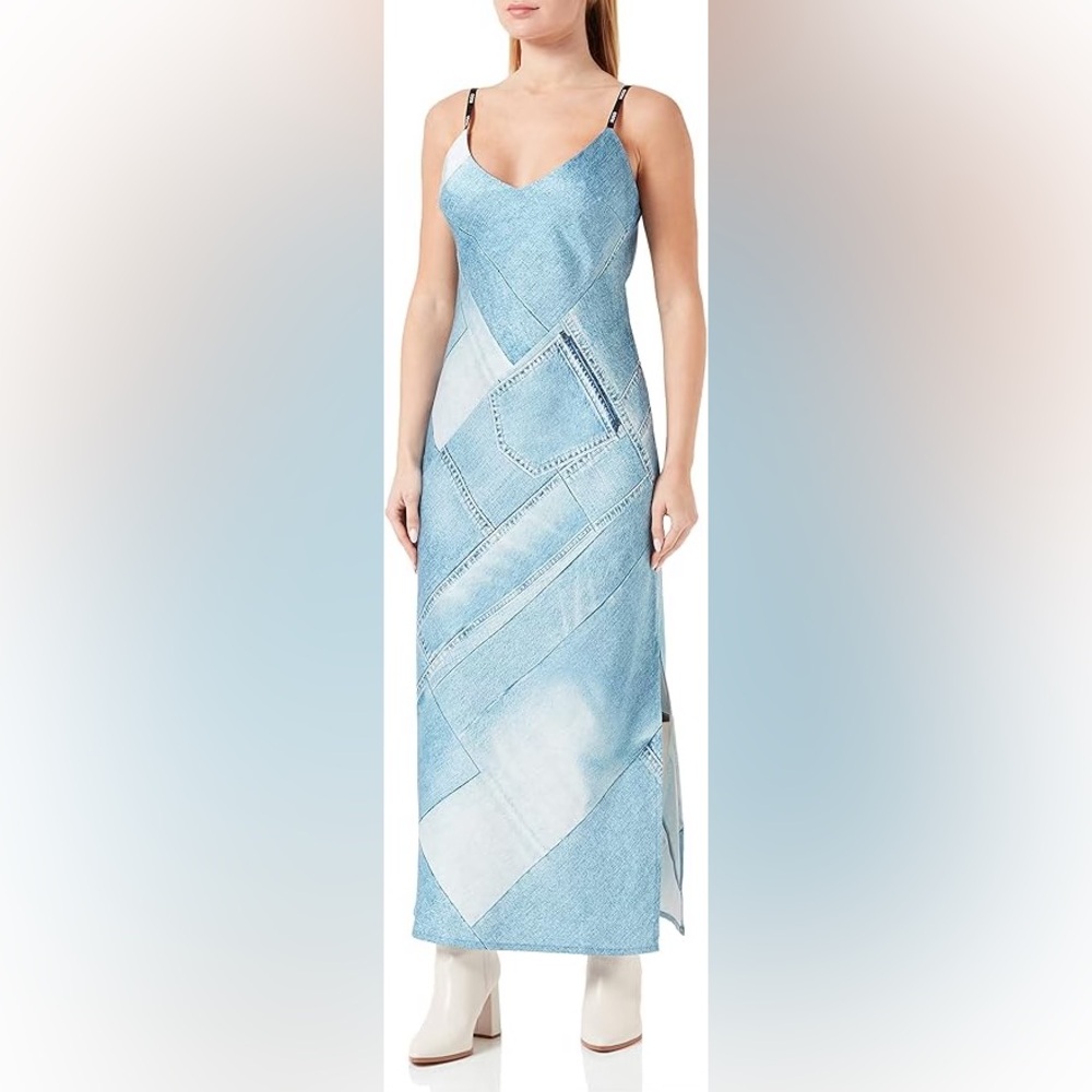 HUGO BOSS midi dress with a denim look, Kasra model in denim blue